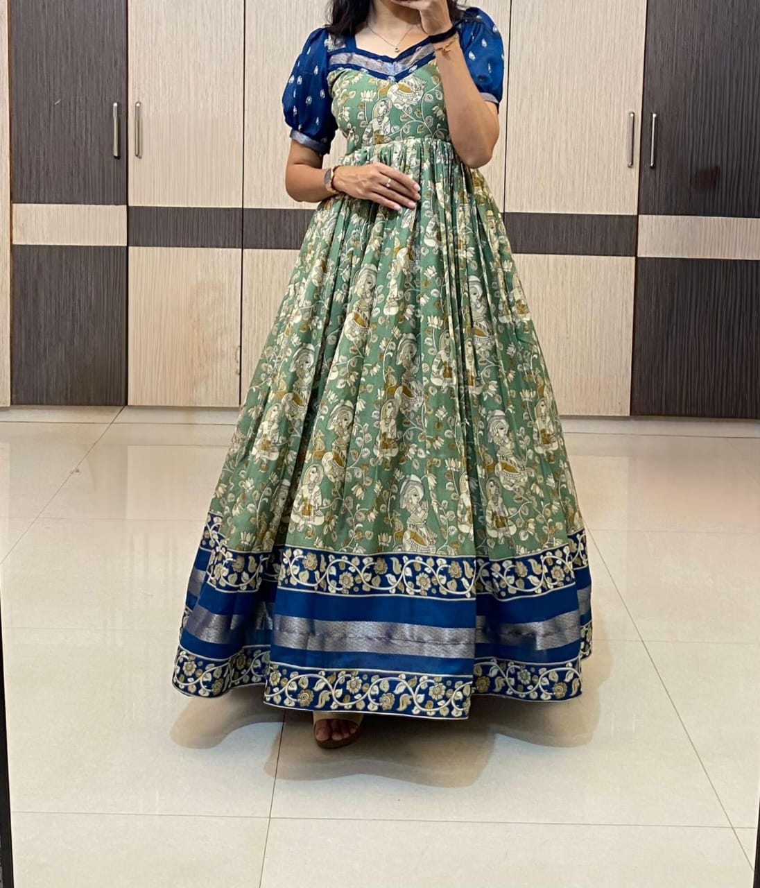 Brocade Anarkali Gown with Puff Sleeves