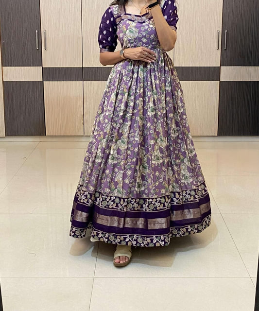 Lavender Luster Kalamkari Maxi Gown