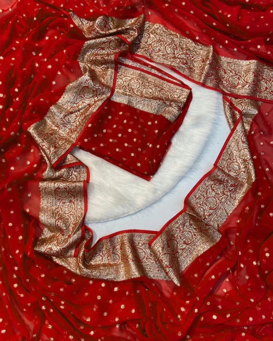 Vibrant Red Georgette Saree with Zari Work