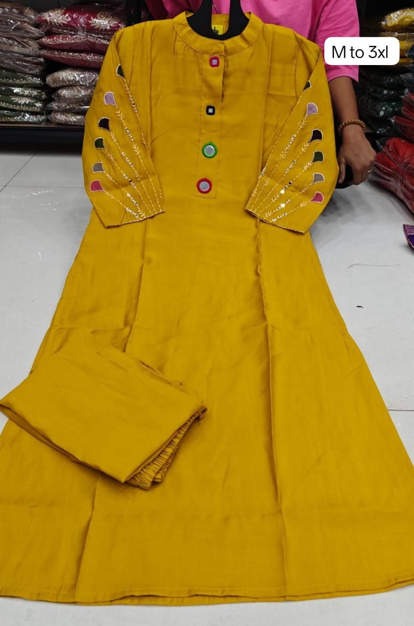 Mustard Yellow Mirror Work Kurta Set