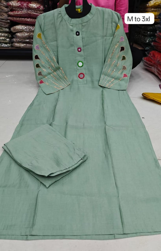 Vivid Violet Mirror Work Kurta Set