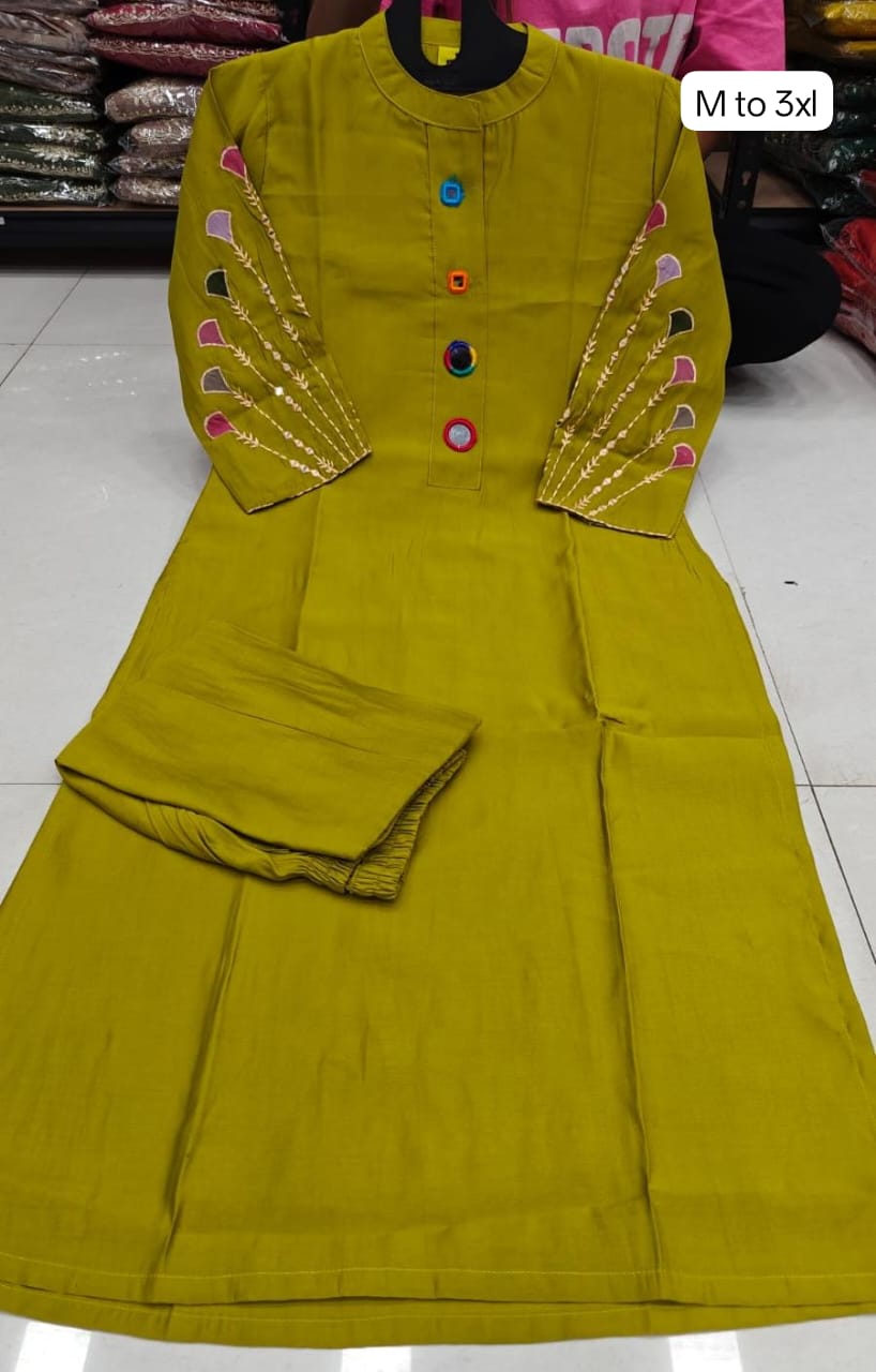 Elegant Pista Green Mirror Work Kurta Set